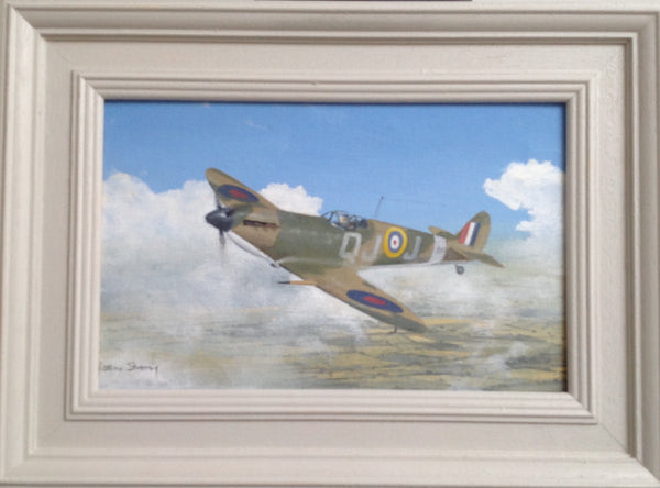 Original miniature oil painting Spitfire QJ-J